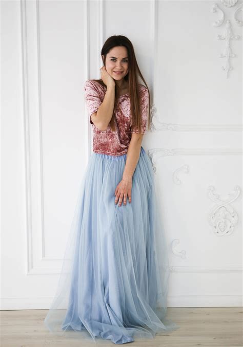 Jupe Longue Tulle Bleu Poussi Reux Jupe En Tulle Bleu Etsy