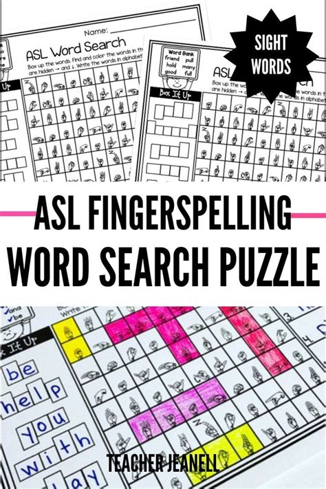 Asl Word Search Puzzles Asl Words Word Find Word Boxes