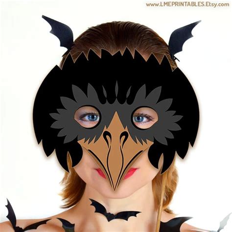 Crow Raven Mask Printable Halloween Costume Blackbird Animal Etsy