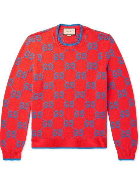 Gucci Logo Jacquard Cotton Blend Sweater In Red For Men Lyst