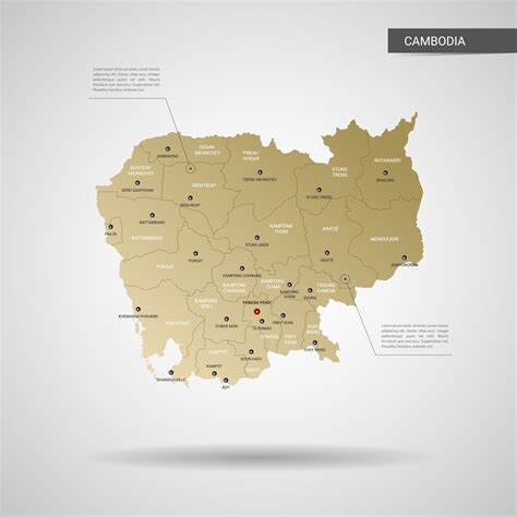 Stylized Vector Cambodia Map Infographic D Gold Map Illustration With