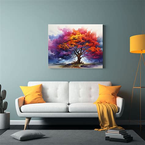 Cuadro Decorativo Pintura Acuarela Abstracta Arco Iris Rbol Acacia