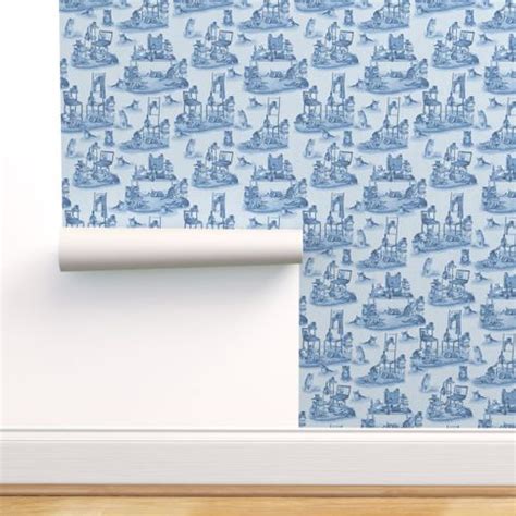 Working From Home Two Tone Delft Blue Wallpaper Wallpaper Blue