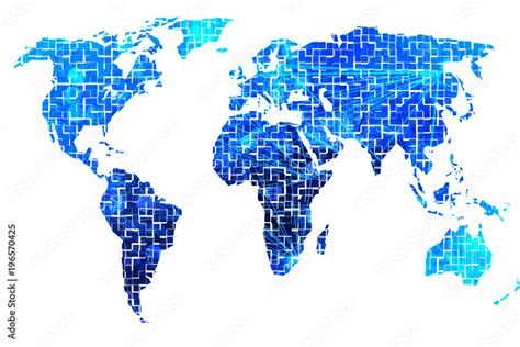 The digital world map with all continents visible Stock Illustration ...