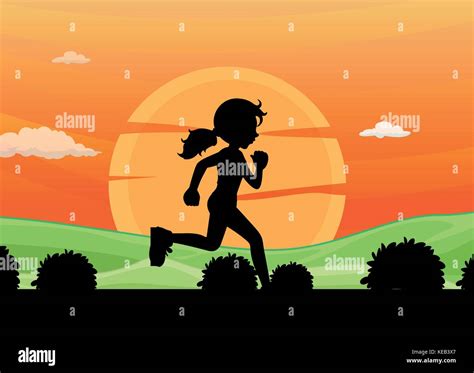 Silhouette girl running at sunset Stock Vector Image & Art - Alamy