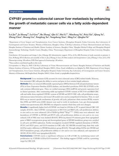 Pdf Cyp B Promotes Colorectal Cancer Liver Metastasis By Enhancing