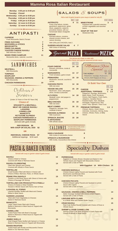 Mamma Ramonas Restaurant Menu In Ramona California USA