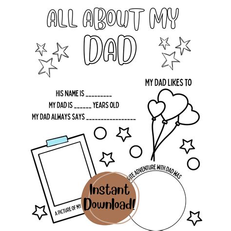 All About My Dad Questionnaire Printable Fathers Day Printable