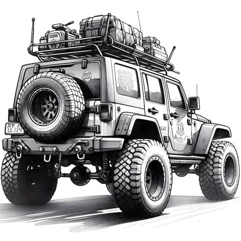 Premium Photo Off Road Jeep Hand Drawn Vector Line Art Illustration