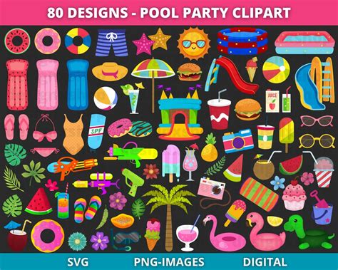 Pool Party Clipart, Summer Clipart, Pool Graphics, Swimming, Pineapple ...