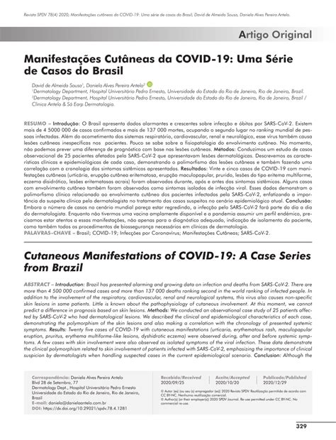 Pdf Cutaneous Manifestations Of Covid A Case Series From Brazil