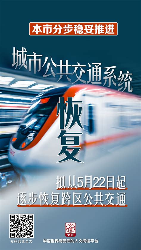 抗疫海报 本市分步稳妥推进城市公共交通系统恢复，拟从5月22日起逐步恢复跨区公共交通