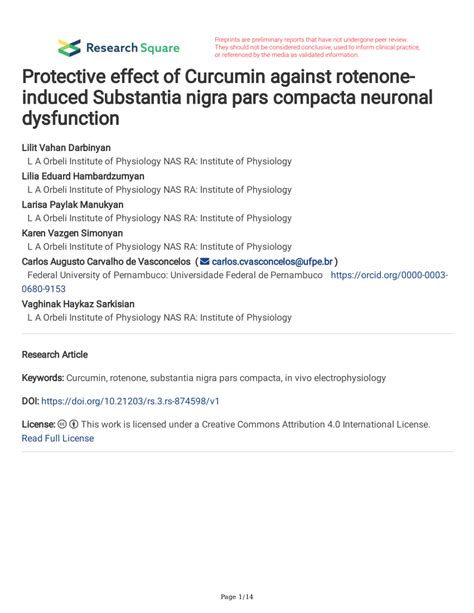 Pdf Protective Effect Of Curcumin Against Rotenone Induced Substantia