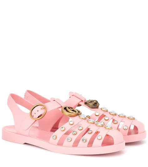 Gucci Crystal Embellished Jelly Sandals In Pink Lyst