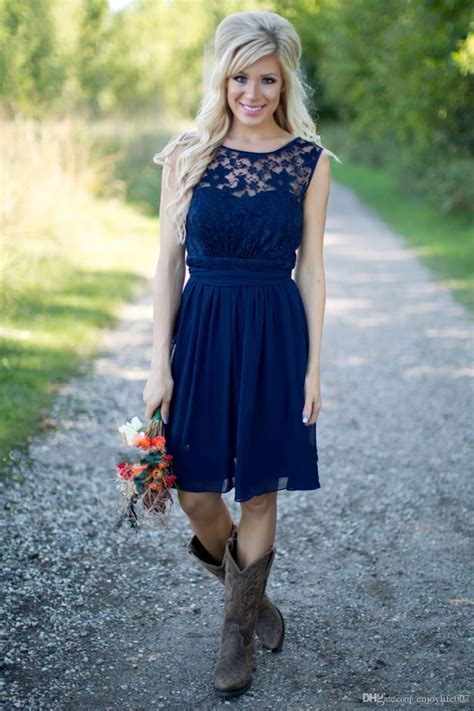 Country Style 2016 Neueste Royal Blue Chiffon Und Spitze Kurze