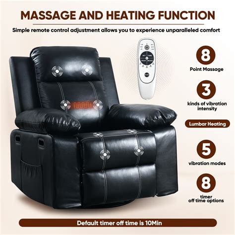 Muumblus Swivel Glider Rocker Recliner Chair with Power Heat and Massage, Faux Leather Reclining ...