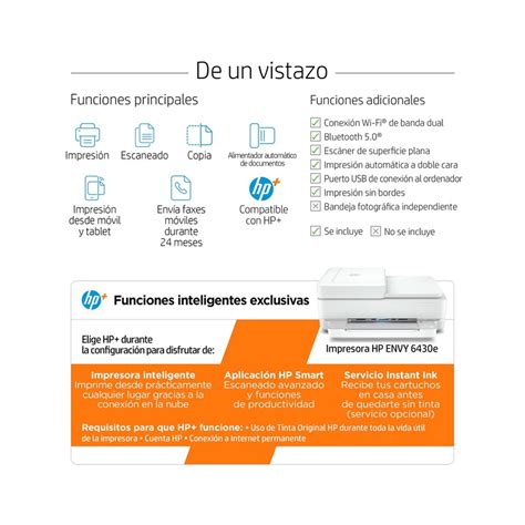 Impresora multifunción tinta HP Envy 6430e WiFi USB color 3 meses