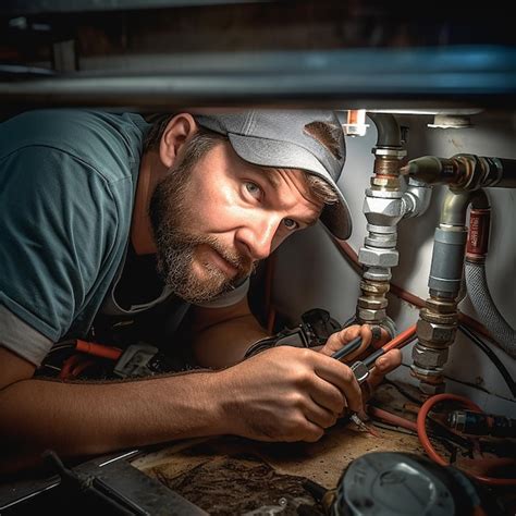 Premium Photo Technician Plumber Using A Wrench To Repair A Water Pipe