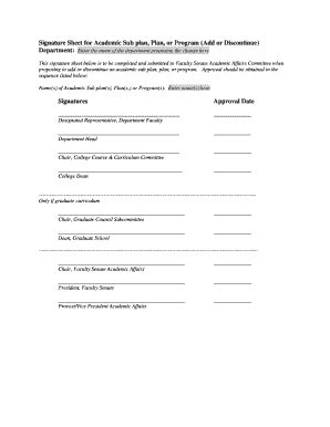 Fillable Online K State Signature Sheet For Academic Sub Plan Plan Or