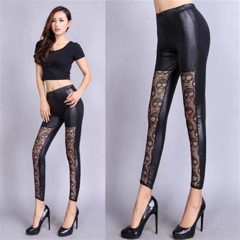 Faux Leather Women Leggings High Quality Slim Lace Leggings High