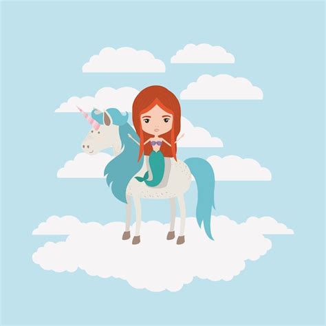 Sir Ne Avec Licorne Dans Les Nuages Vecteur Premium