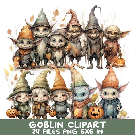 Halloween Goblin Clipart Bundle 24 Png Watercolor Goblin Etsy