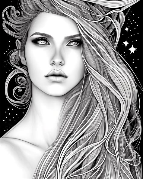 Beautiful Wild Mystical Woman Coloring Book Line Art Creative Fabrica