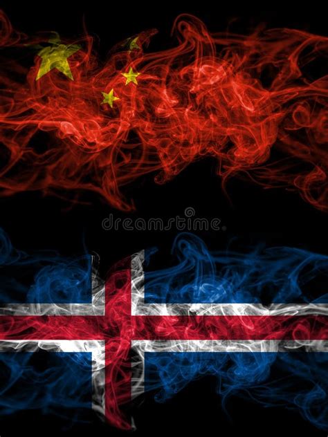 China Chinese Vs Iceland Icelandic Smoky Mystic Flags Placed Side By Side Thick Colored Silky