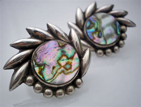 Vintage Abalone Mexican Sterling Silver Earrings Are Circa S S