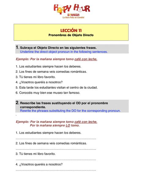 Lo La Los Las Direct Object Pronouns In Spanish Video