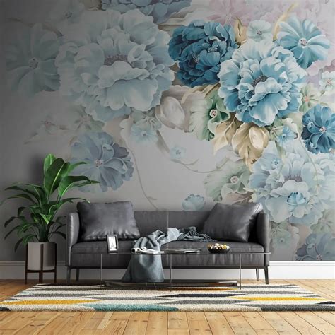 Wall Mural Photo Wallpaper 3D blue flowers Nr. u72654 | Uwalls.com