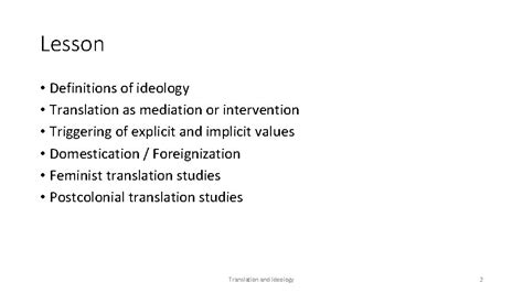 Translation And Ideology Lecture Lesson Definitions Of