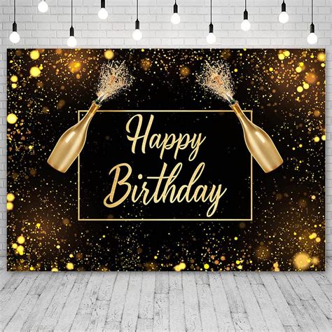 Black Gold Happy Birthday Backdrop Gold Glitter Spots