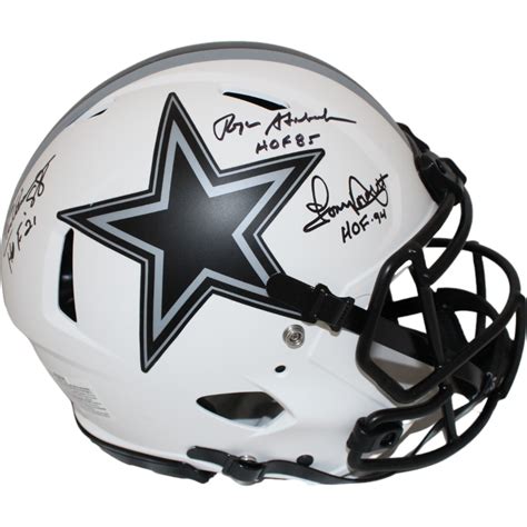 Pearson/Staubach/Dorsett Signed Dallas Cowboys Lunar Helmet HOF BAS ...