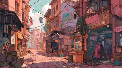 Detailed Drawing Of A Street In Anime Concept Art Background, Aesthetic Cartoon Pictures ...