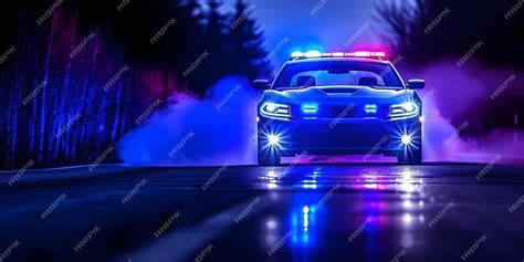 Premium Photo | Police car with flashing blue lights responding to an ...