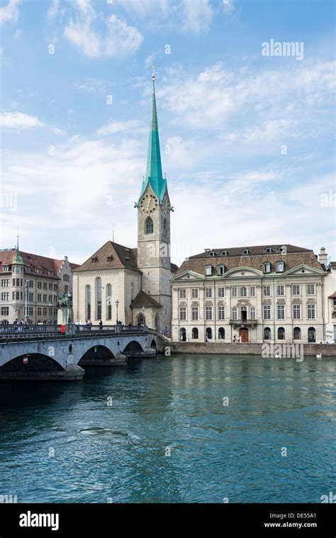 Muenster Bridge Over The Limmat River With Fraumuenster Church And The