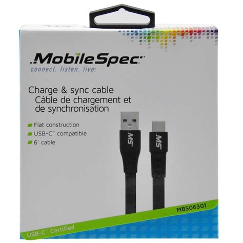 Mobilespec 6ft Usb C To Usb A 20 Braided Cable Black 480mbps Data Speed Aluminum Connector