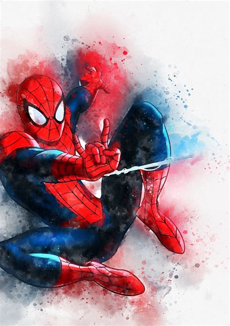 Spiderman Watercolour Print Marvel Charactermarvel Poster Etsy