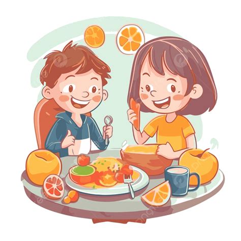 Desayunar Vector PNG dibujos Pegatina Clipart Niño Y Niña PNG y