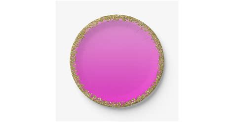 Hot Pink Dipped Gold Glitter Glam Sparkle Party Paper Plates Zazzle