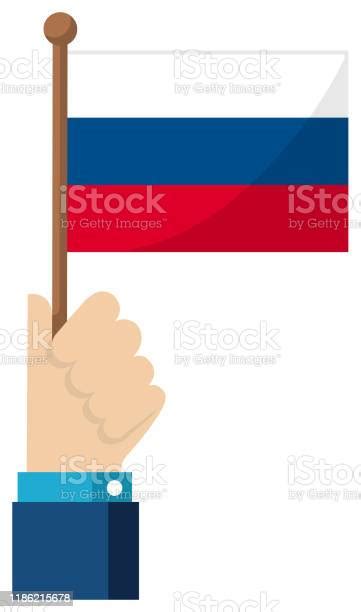 Holding The National Flag In Hand Flat Vector Illustration Russia Stock