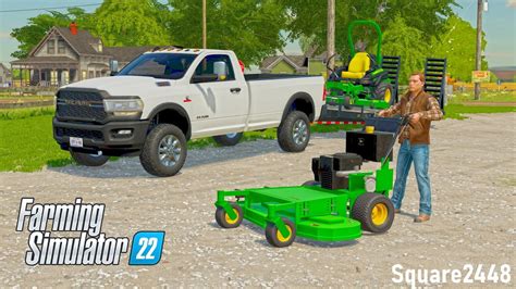 Demoing A New John Deere Mower Lawn Care Farming Simulator 22 Youtube