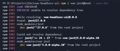 Vue Ts Jest Vue Jest Unable To Resolve Dependency Tree Issue