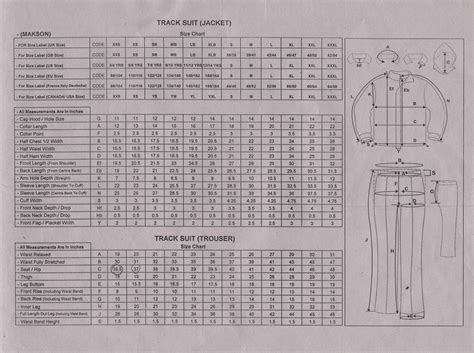 Our Track Suits Chart