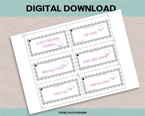 Mom Coupon Book Mothers Day Coupons Printable Coupon Book Mom T