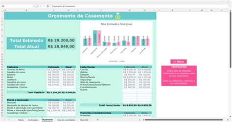 Planilha Para Planejamento De Casamento Loja Excel Easy