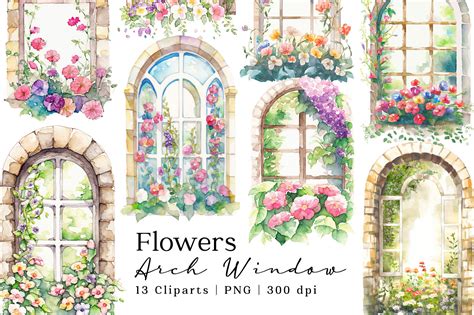 Flowers Arch Window Garden Watercolor Graphic By Lemonmoon · Creative Fabrica