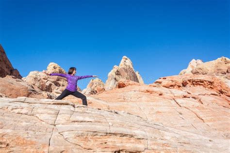 Woman Practicing Yoga In The Sedona Red Rocks Stock Photo Image Of