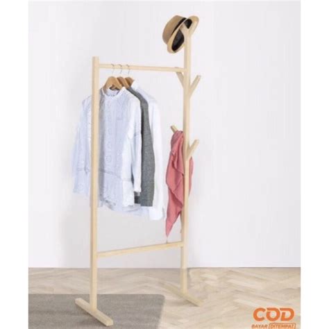 Jual Stand Hanger Gantungan Baju Kayu Aesthetic Bahan Kayu Solid Gantungan Baju Kayu Hanger